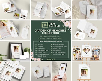 Editable Funeral Program Bundle: Garden of Memories, 12-Piece Set