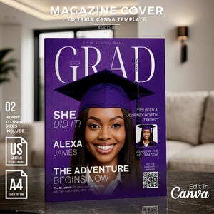 Magazine Cover Graduation Invitation, DIY Flyer Template, Class of 2025 Graduation Event, Premade Graduation Celebration Flyer MCD-03