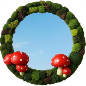 Mushroom Mirror 14&quot; Wall Decor with Moss – Fairycore Cottagecore Mirror – Nature-Inspired Handmade Gift for Room, Nursery, or Entryway