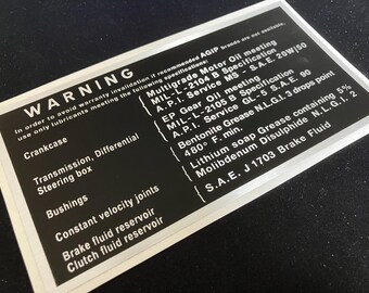 AGIP Warning Replacement Decal for Jarama, Urraco & Espada engine compartment