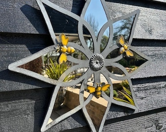 Bumblebee Mirrored Flower Shaped Wall Art Hanging Garden Decor Floral Mirror