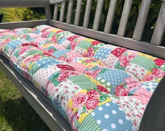 Patchwork Bench Seat Pad Cushion Garden Outdoor Bright Colour Decor 110cm x 50cm