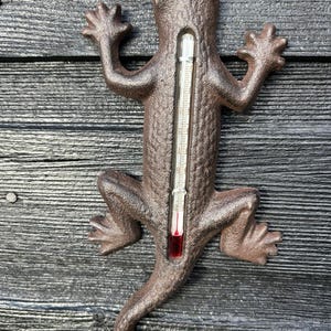 Gecko Cast Iron Wall Thermometer Decorative Garden Ornament Gift Outdoor Lizard