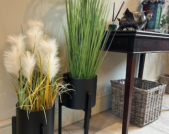 Black Short Plant Pot Stand Black Frame Home Garden Decor Gift Set Of 2 Sizes