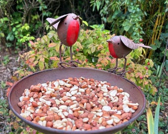 Rustic Robin Birdbath Freestanding Water Bird Food Table Garden Decoration