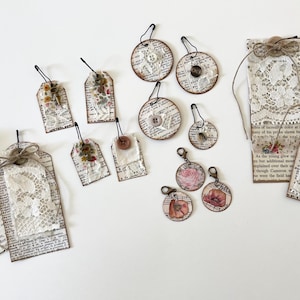 Junk Journal Ephemera Tags, Dangles and Charms 15 Pieces