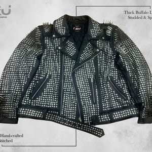 Handmade Studded Cowhide Leather Biker Jacket: Punk Rock Moto Style