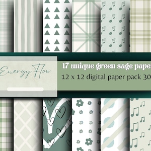 Sage Green Digital Paper Pack | 17 Seamless 12x12 PNG Textures | Scrapbook Paper, Commercial Use, Green Backgrounds, 300 DPI