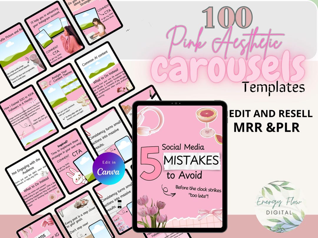 100 Pink Instagram Carousel Templates for Digital Marketers | Editable ...