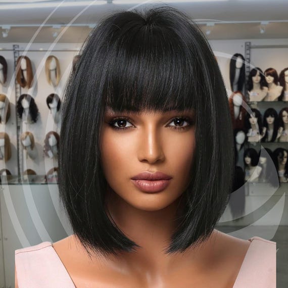 Sleek Black Bob Wig Amazon.com : WERD Black Short Bob Wig,Straight Black Bob Wig  main image 4
