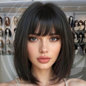 Mia 14 inch Black Wig, Short Black Wig, Women Short Wig, Women Black Wig, Women Bob Wig , Black Bob Wig, Party Wig