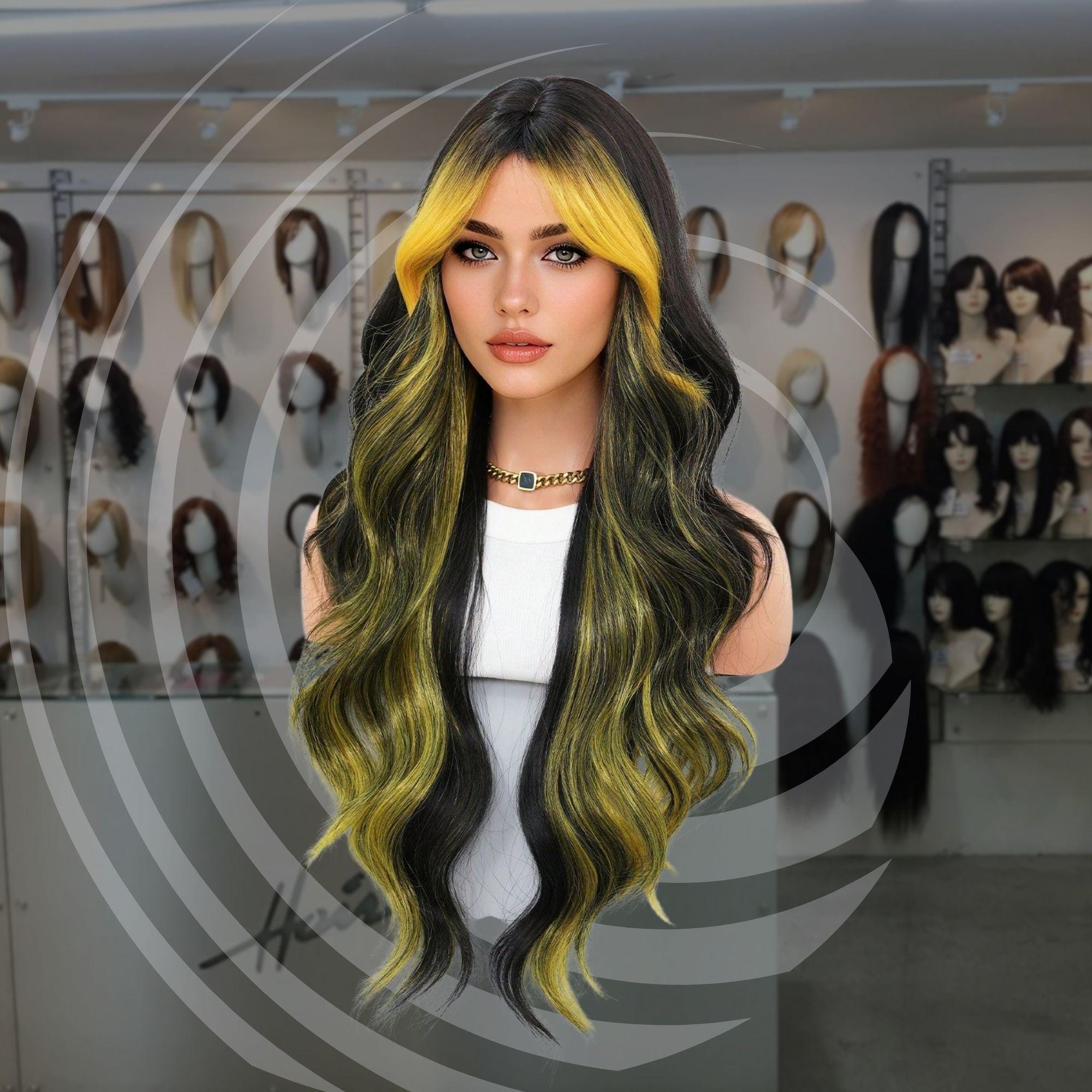 Long Wavy Heat Resistant Hair Yellow Wig Amazon.com : RicHyun Long Curly Wavy Yellow Wig Middle Part  main image 3