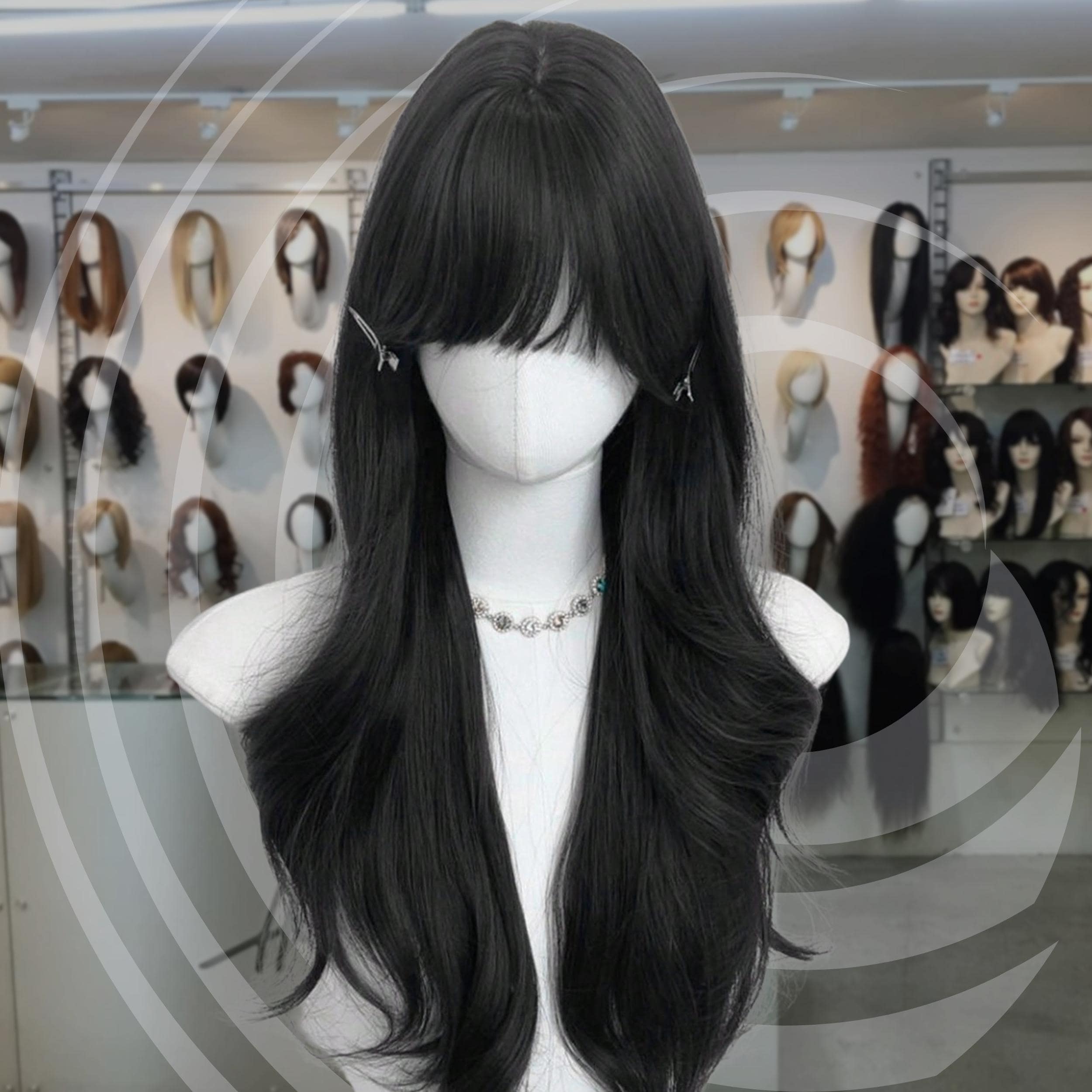Long Layered Curly Synthetic Wig with Bangs Heat Resistant Fiber Daily Use CosplayXJ241008 Synthetic Wigs For Women Long Wavy... From  main image 3