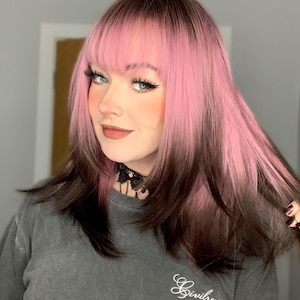 Trixie ブラックピンク オンブレ 合成ウィッグ、レディース ブラックピンク オンブレ ウィッグ、ブラウン ショートウィッグ、バレンタインデーギフト、コスプレウィッグ、パーティーウィッグ