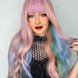 Pastel Rainbow Wig, Wig, Women Rainbow Wig, Pink Wig, Colorful Wig, Party Wig, Festivals Wig, Black Friday Wig, Halloween Wig, Women Wig