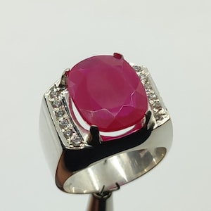 Oval Cut 17 Carat Red Created Ruby Sterling Silver 925 Handmade Women Channel Set Ring Yaqoot Ring Gift for Her July Birthstone