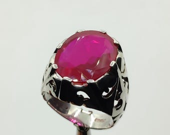 Oval Cut erstellt dunkelroten Rubin Bold Ring: Sterling Silber 925 handgemachte große Rubin Ring | Männer Luxus Rubin Ring, Rubin Yaqoot Ring
