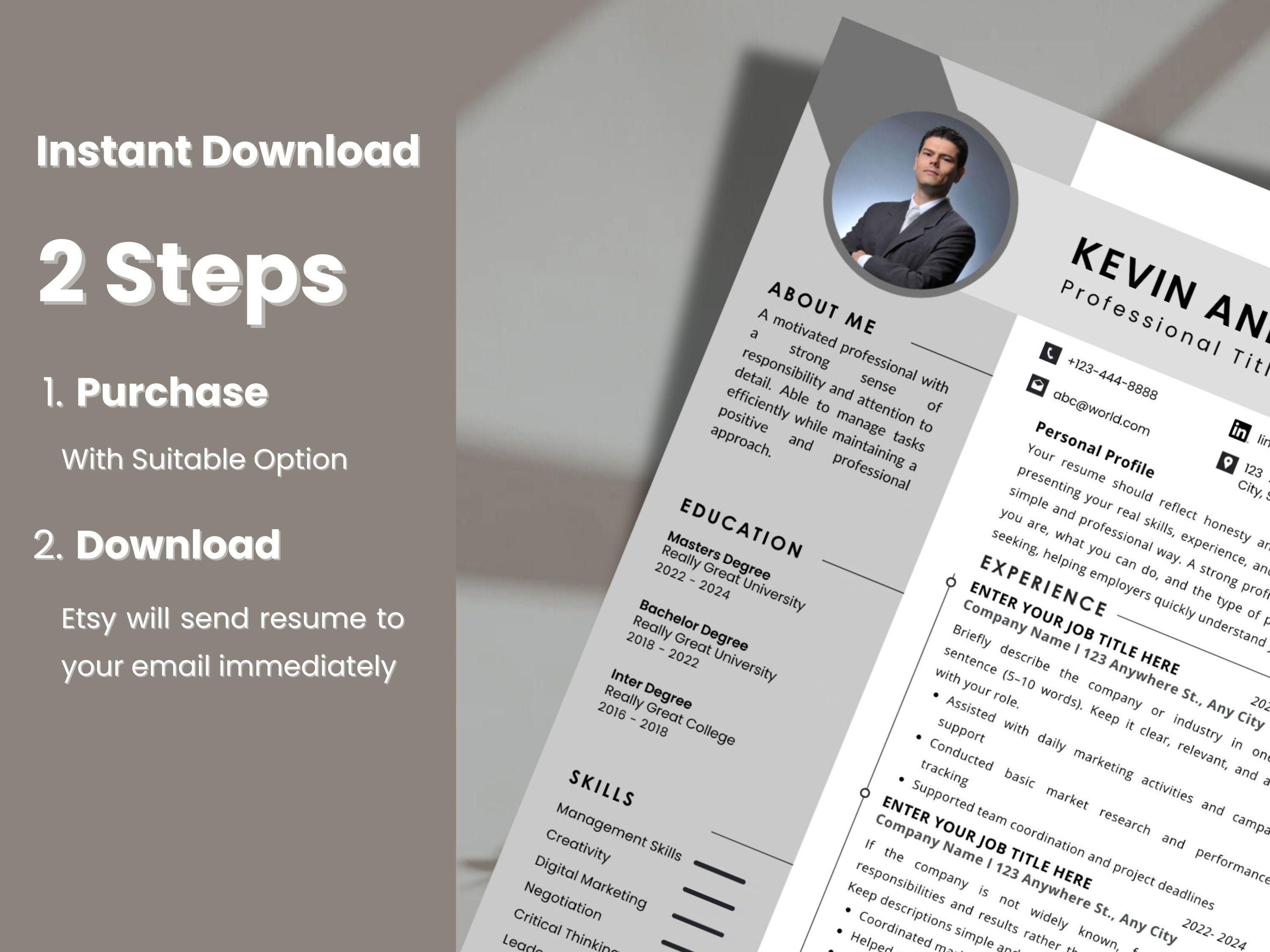 Two Page Resume | Canva CV Template With Photo | Modern Professional ...