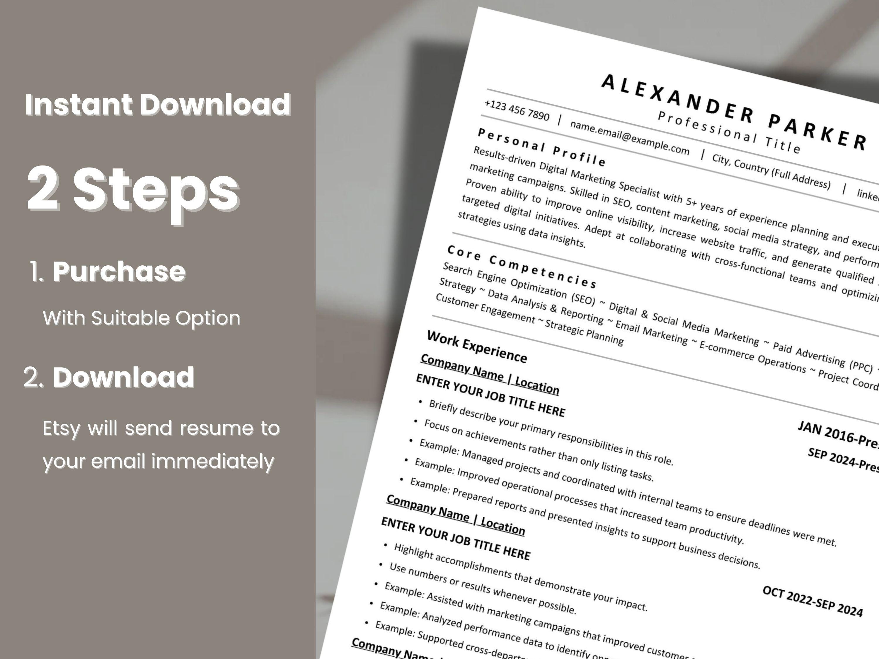Ats Friendly Two Page Resume Template | Editable Canva CV Template ...