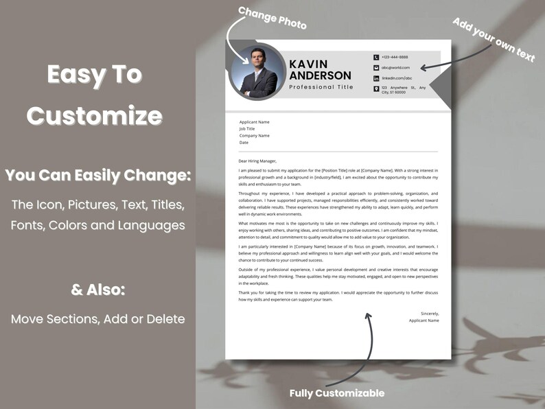 Canva CV Template | ATS Resume Cover Letter With Photo, Editable One ...