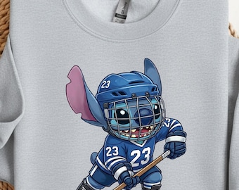 Custom Stitch Ice Hockey Sweatshirt, Disney Stitch Hockey Shirt, Personalized Ice Hockey Stitch Shirt, Ice Hockey Fan Gift