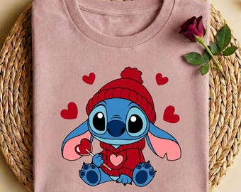 Cute Stitch Love Shirt, Stitch Valentines Day Shirt, Stitch Lover T-Shirt, Disneyland Honeymoon Trip Tee, Disney Romantic Shirt