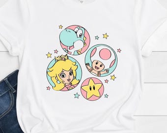 Nintendo Super Mario T-Shirt, Mario Yoshi Peach Princess Browser Universal Studios Hollywood Trip Tee, Mario Tee