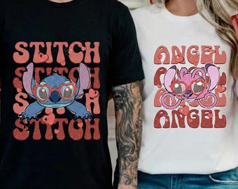 Stitch Couple Shirts, Stitch and Angel Couple Shirts, Stitch Valentine Matching Shirt, Her Stitch Shirt, His Angel Shirt