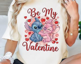 Stitch and Angel Be My Valentine Shirt, Disney Stitch Shirt, Stitch Couple Matching Shirt, Disneyland Honeymoon Trip Sweatshirt