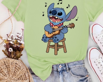 Cute Stitch Guitar T-Shirt, Lilo & Stitch Movie Homage Movie Shirt, Disney Stitch Boyfriend Girlfriend Gift, Disney Lilo And Stitch Shirt