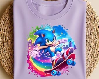Sonic the Hedgehog Birthday Gift For Gamer Son Daughter, Sonic Skater Shirt, Sonic Shirt for Kids