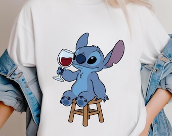 Cute Stitch Wine T-Shirt, Lilo & Stitch Movie Homage Movie Shirt, Disney Stitch Boyfriend Girlfriend Gift, Disney Lilo And Stitch Shirt