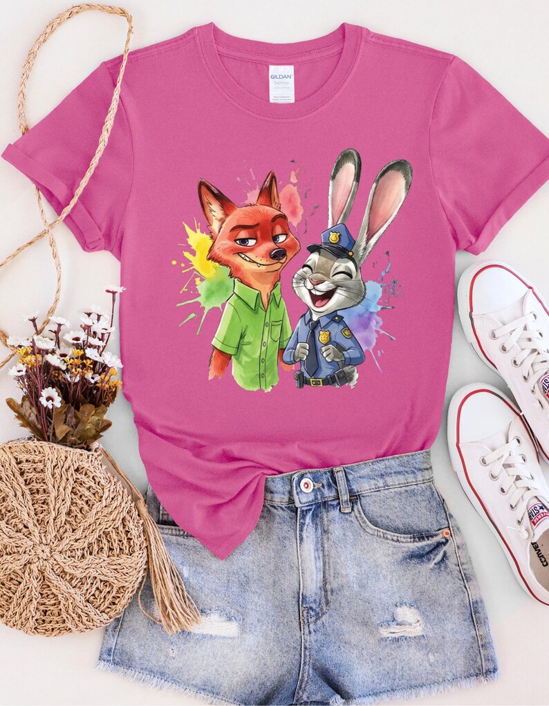 Zootopia Merch Disney Zootopia 2 Movie Judy Hopps Nick Wilde Portrait T-shirt, WDW ...