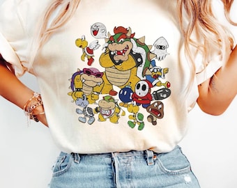 Vintage Nintendo Super Mario Bowser Enemy Group Graphic Shirt, Mario Since 85 for Gamer, Universal Studios Super Mario Costume