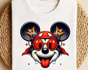 Rockstar Mouse Shirt, Biker Mouse Tee, Cool Mouse Retro Graphic Shirt, Rock and Roll Mouse Ears, Music Festival Shirt