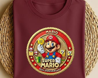 Super Mario 40th Anniversary T-Shirt, Retro Game Fan Shirt