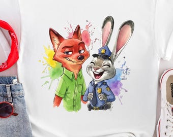 Disney Zootopia 2 Movie Judy Hopps Nick Wilde Portrait T-Shirt, WDW Zootropolis Birthday Gifts Shirt, Disneyland Family Matching Trip Shirt