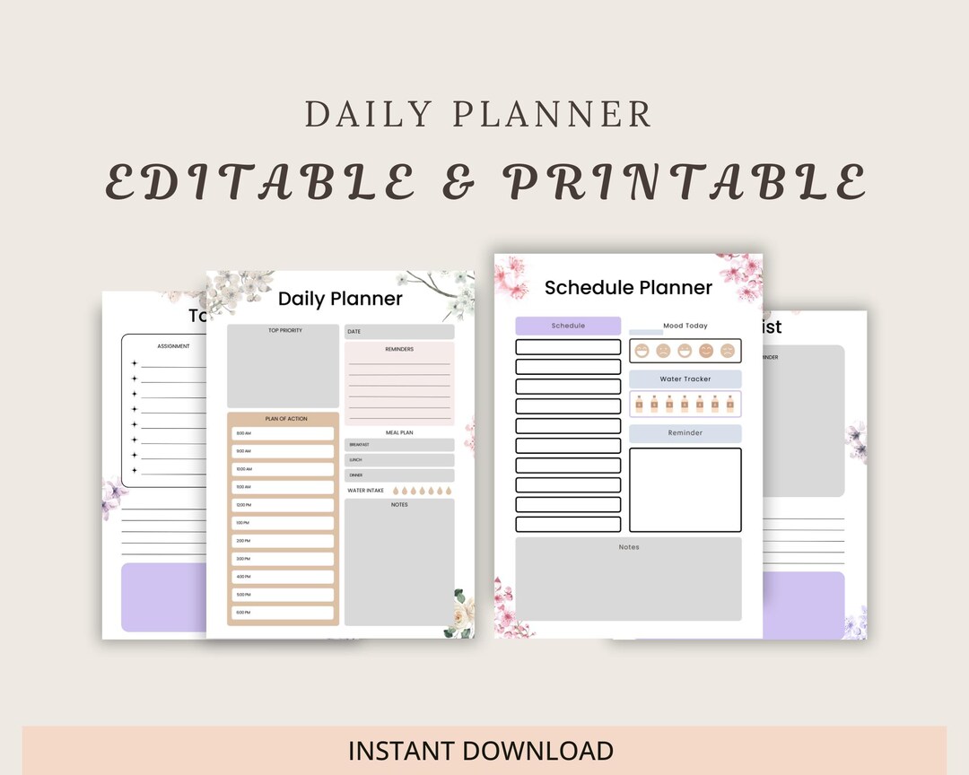 Editable Daily Planner | Printable PDF/PNG | Undated To-do List and ...
