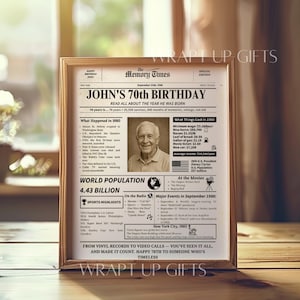 Zeitungsposter zum 70 Geburtstag — druckbares 1955 Geburtstagsschild mit lustigen Fakten — 70 Jahre altes Geschenk für Mann oder Frau — digitaler Download