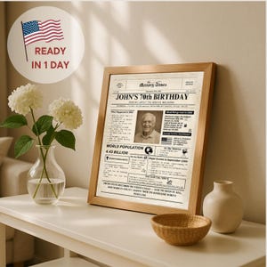 70th Birthday Newspaper Poster, 1955 Vintage Printable Gift, Birthday gift for him, Gifts for Men, Gift for Grandpa, Personalized poster