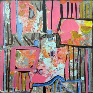 In the Meantime - Bold Energetic Reduced Price Abstract on Stretched Canvas