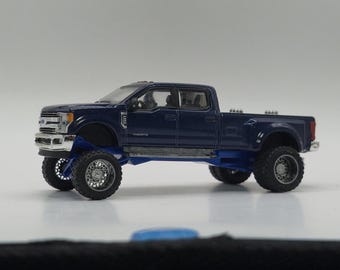1/64 Custom 2019 F350 Dark Blue Paint with Blue AnyLevel Styled Suspension