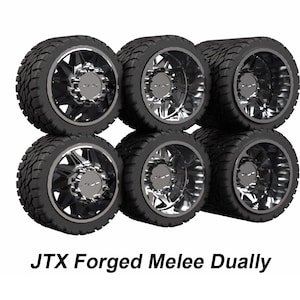 Set of 1/64 Dually JTX Forged Melees with Tires (Traditional Dually Front, Super Single Front, Dually Rear)