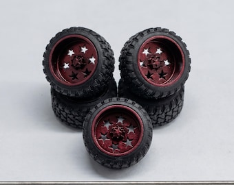 Set of 1/64 Red USA Wheels with Your Choice of Tires