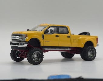 1/64 Custom 2019 F350 Yellow Paint with Red AnyLevel Styled Suspension