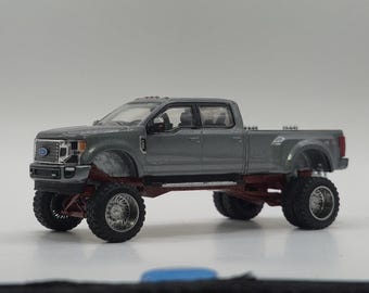 1/64 Custom 2022 F350 Metallic Silver Paint with Orange AnyLevel Styled Suspension
