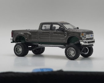 1/64 Custom 2019 F350 Metallic Brownish/Grey Paint with Green Frame and Paint Matched AnyLevel Styled Suspension