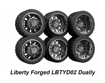 Set of 1/64 Dually Liberty Forged LBTYD02's with Tires (Traditional Dually Front, Super Single Front, Dually Rear)