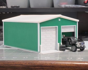 1/64 2 Bay Garage / Pole Building with Moving Garage Doors (Customizable)
