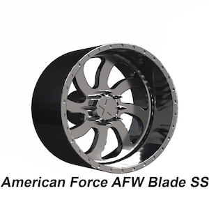 May include: A shiny, chrome-finished wheel with a black rim. The wheel has a multi-spoke design and the text "American Force AFW Blade SS" is displayed below the wheel.